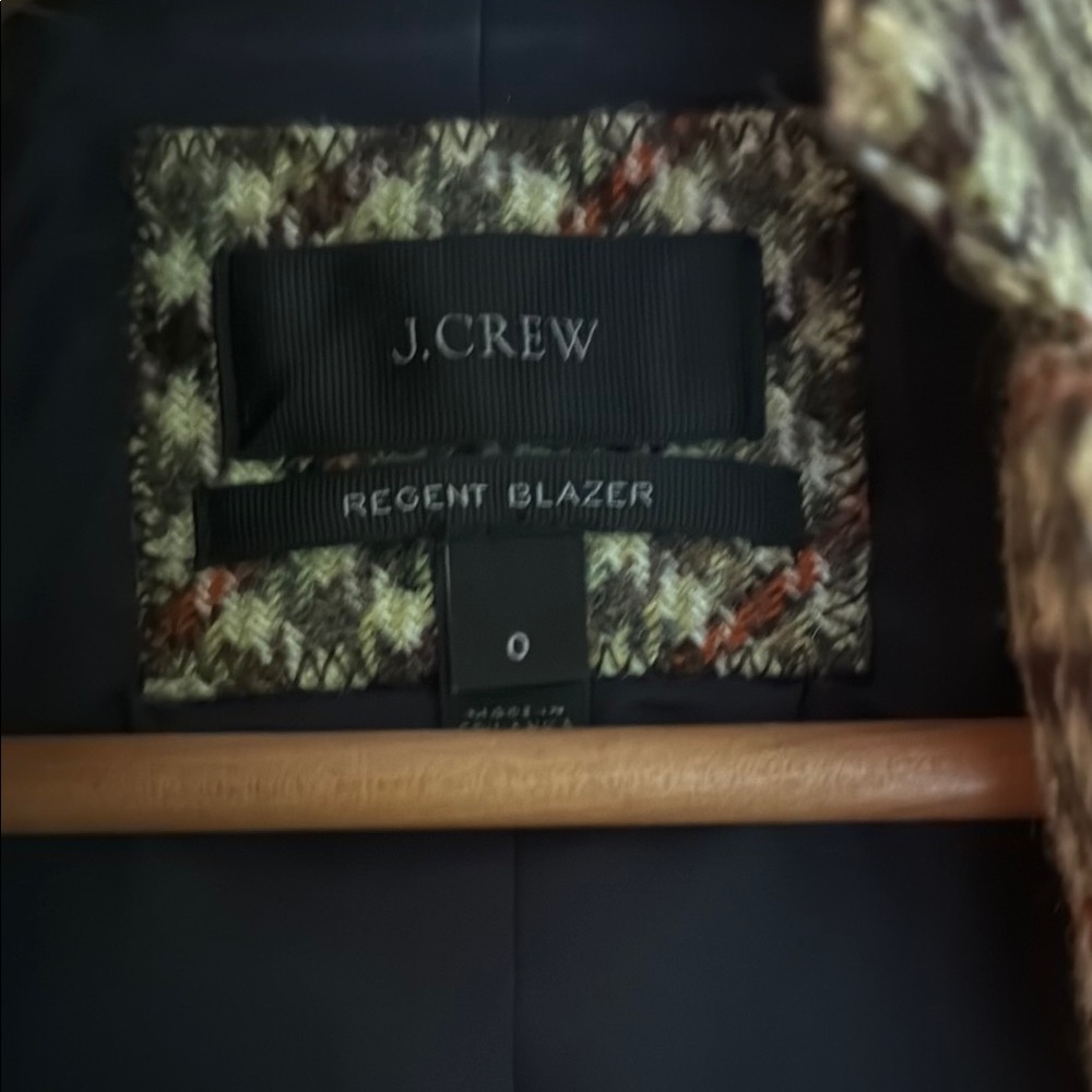 J. Crew Green and Brown Houndstooth Single-Button Blazer - Picture 2 of 4